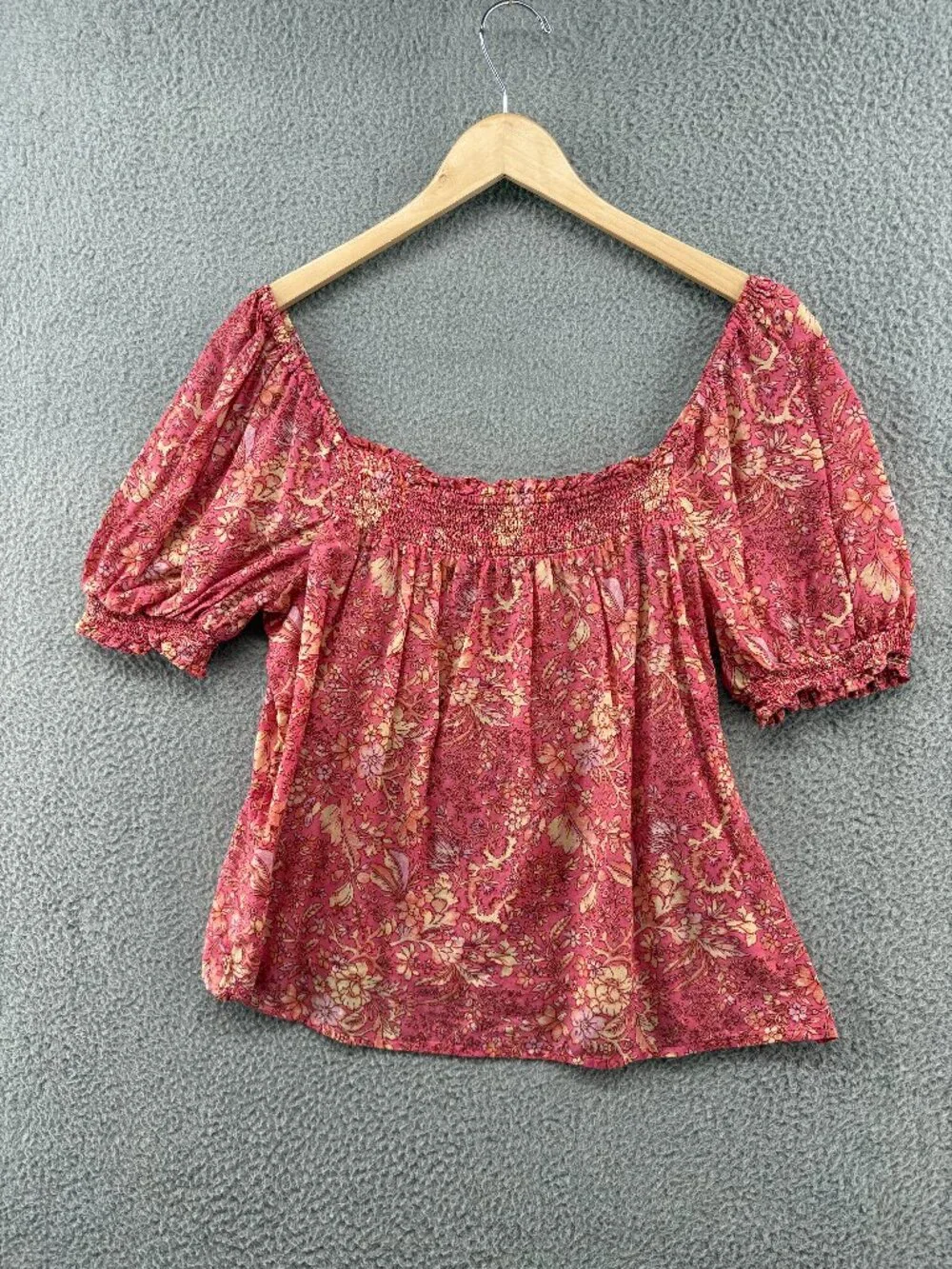 J.Crew Bouquet Block Print Puff Sleeve Smocked Square Neck Top L